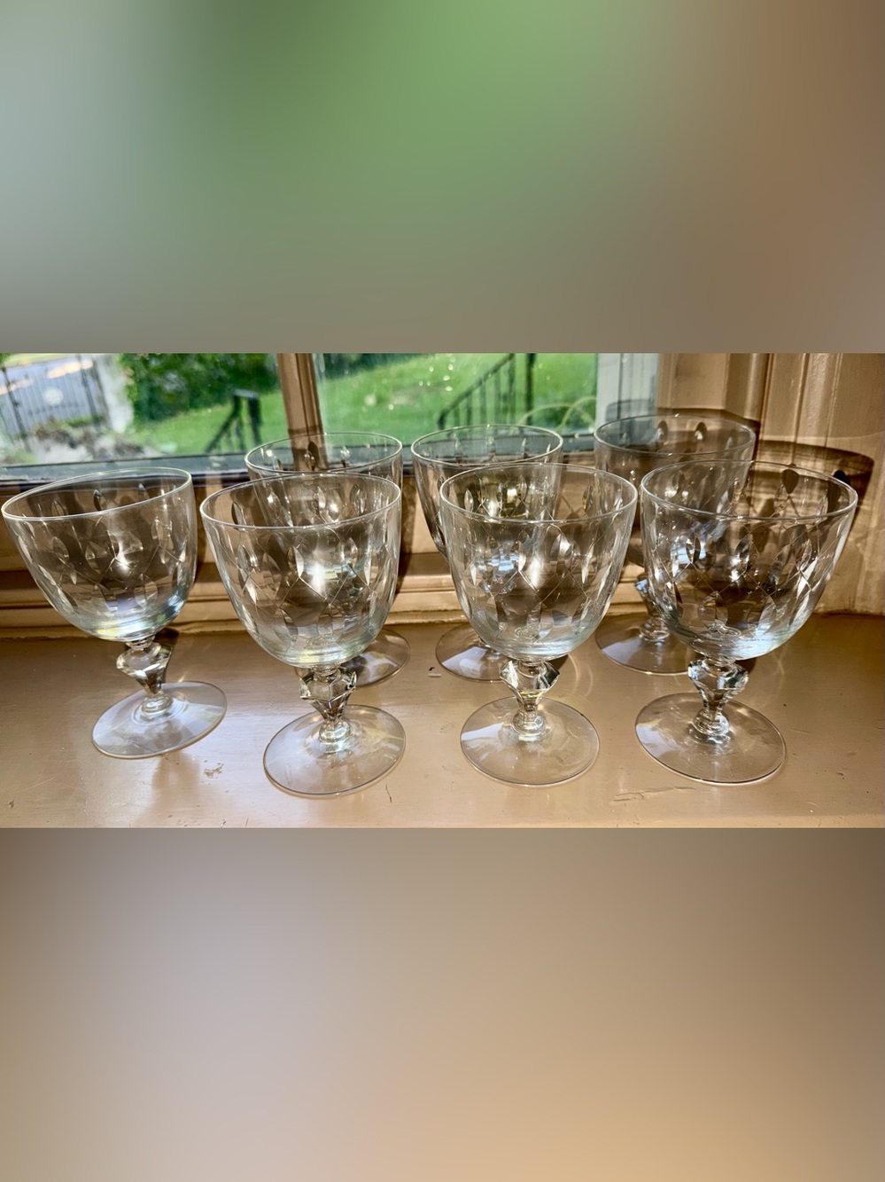 Set 7 Antique Tiffin Franciscan Water Goblet Teardrop Etched Glass Glassware